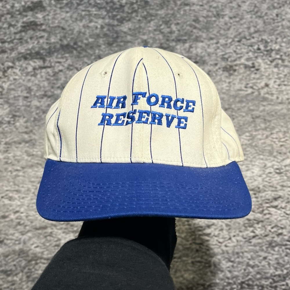 Vintage Air Force Reserve Snapback Hat 90s Pinstripe White Blue Adjustable Cap‎